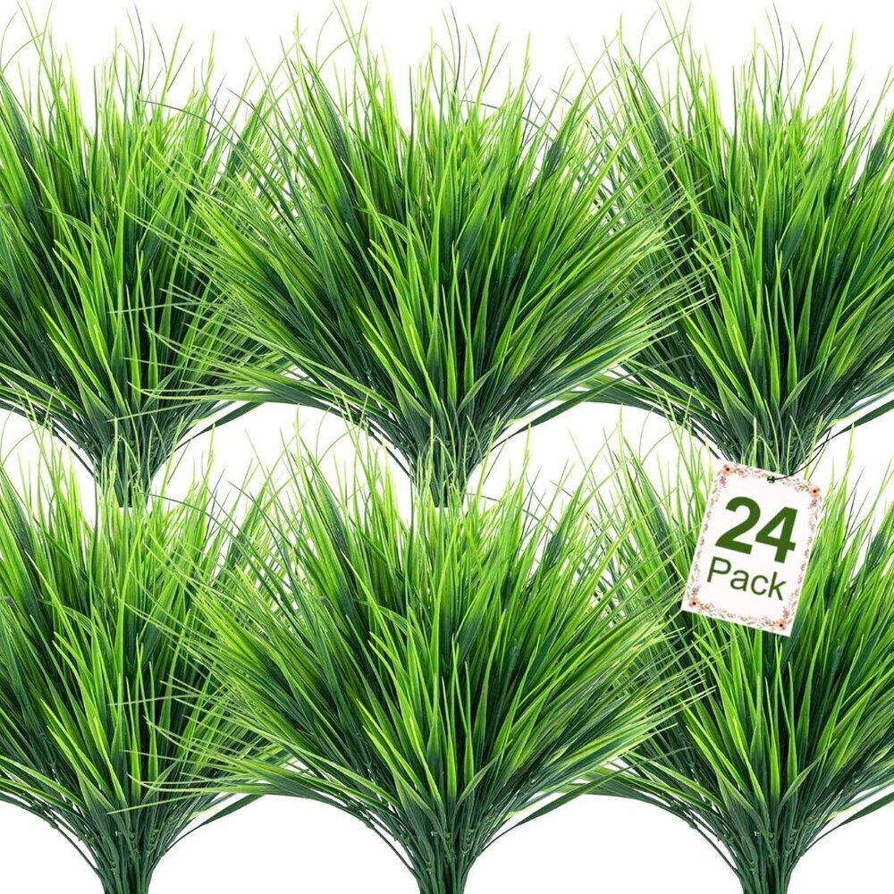24 Bundles Artificial Plants Outdoors Wheat Grass Faux Greenery Stems Plast